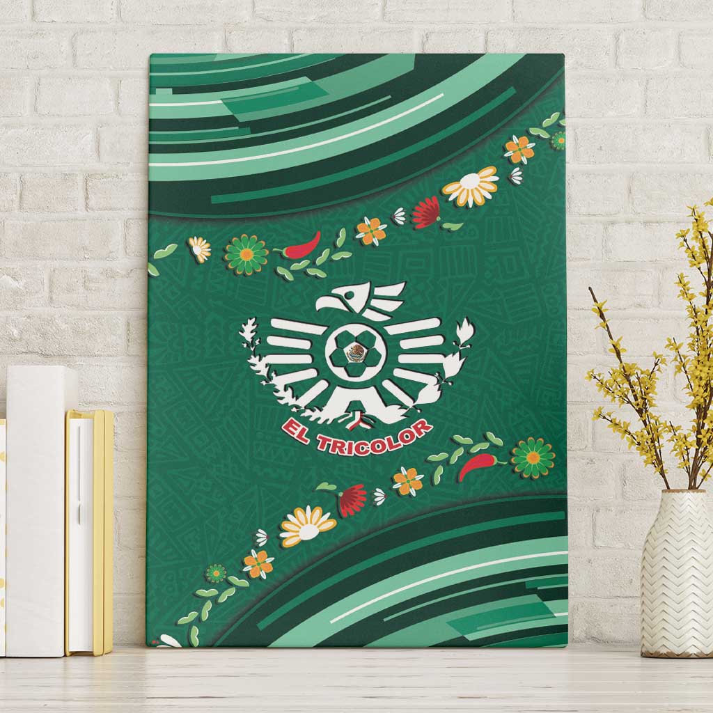Mexico Football Canvas Wall Art Aztec Eagle With Mini Floral Patterns