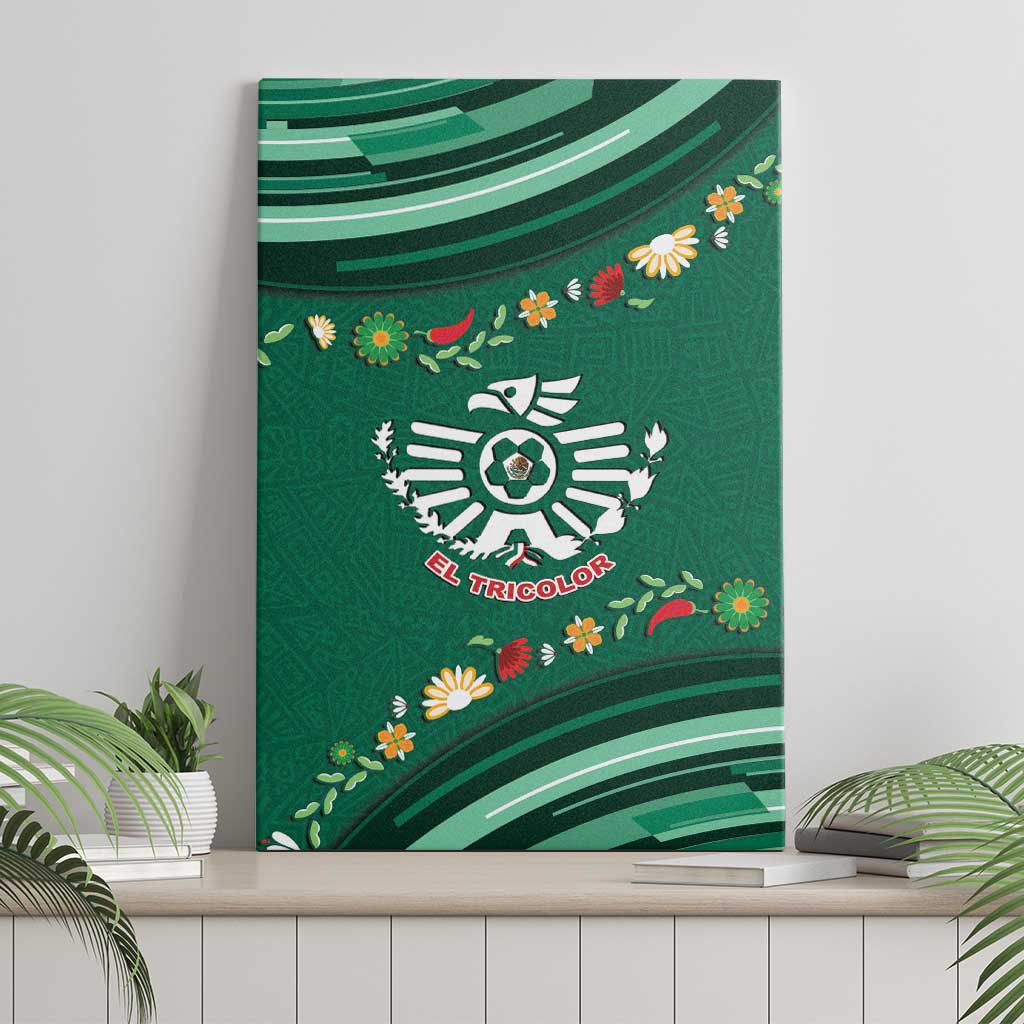 Mexico Football Canvas Wall Art Aztec Eagle With Mini Floral Patterns