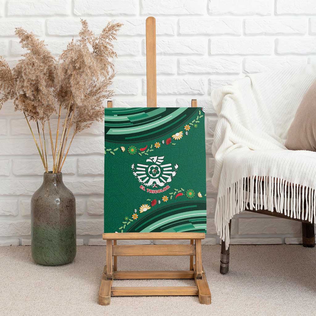 Mexico Football Canvas Wall Art Aztec Eagle With Mini Floral Patterns