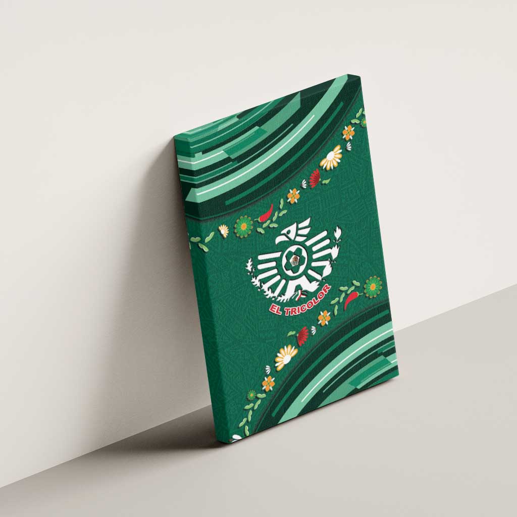 Mexico Football Canvas Wall Art Aztec Eagle With Mini Floral Patterns