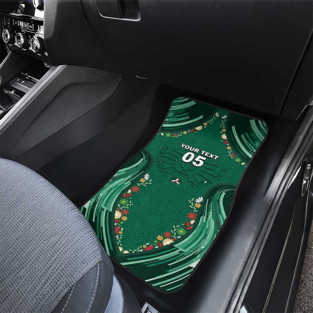 Custom Mexico Football Car Mats Aztec Eagle With Mini Floral Patterns