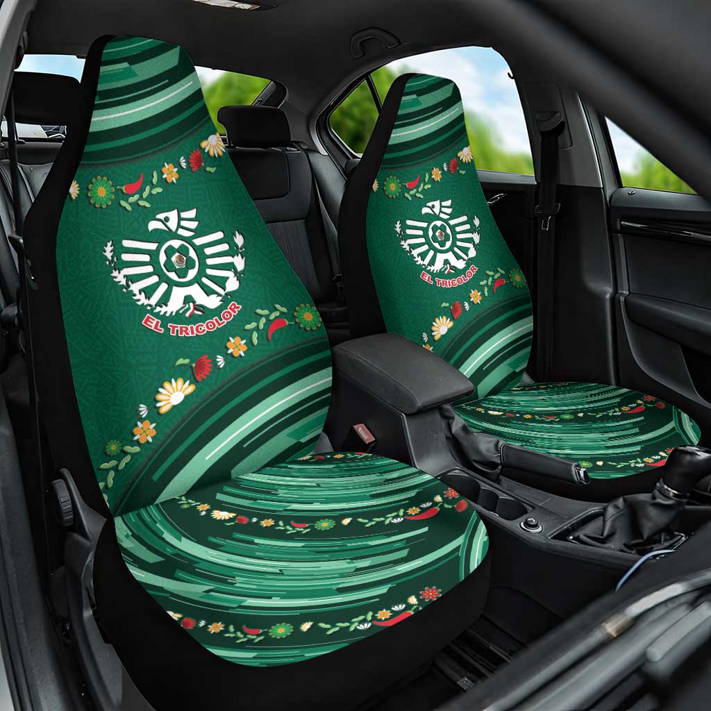 Mexico Football Car Seat Cover Aztec Eagle With Mini Floral Patterns