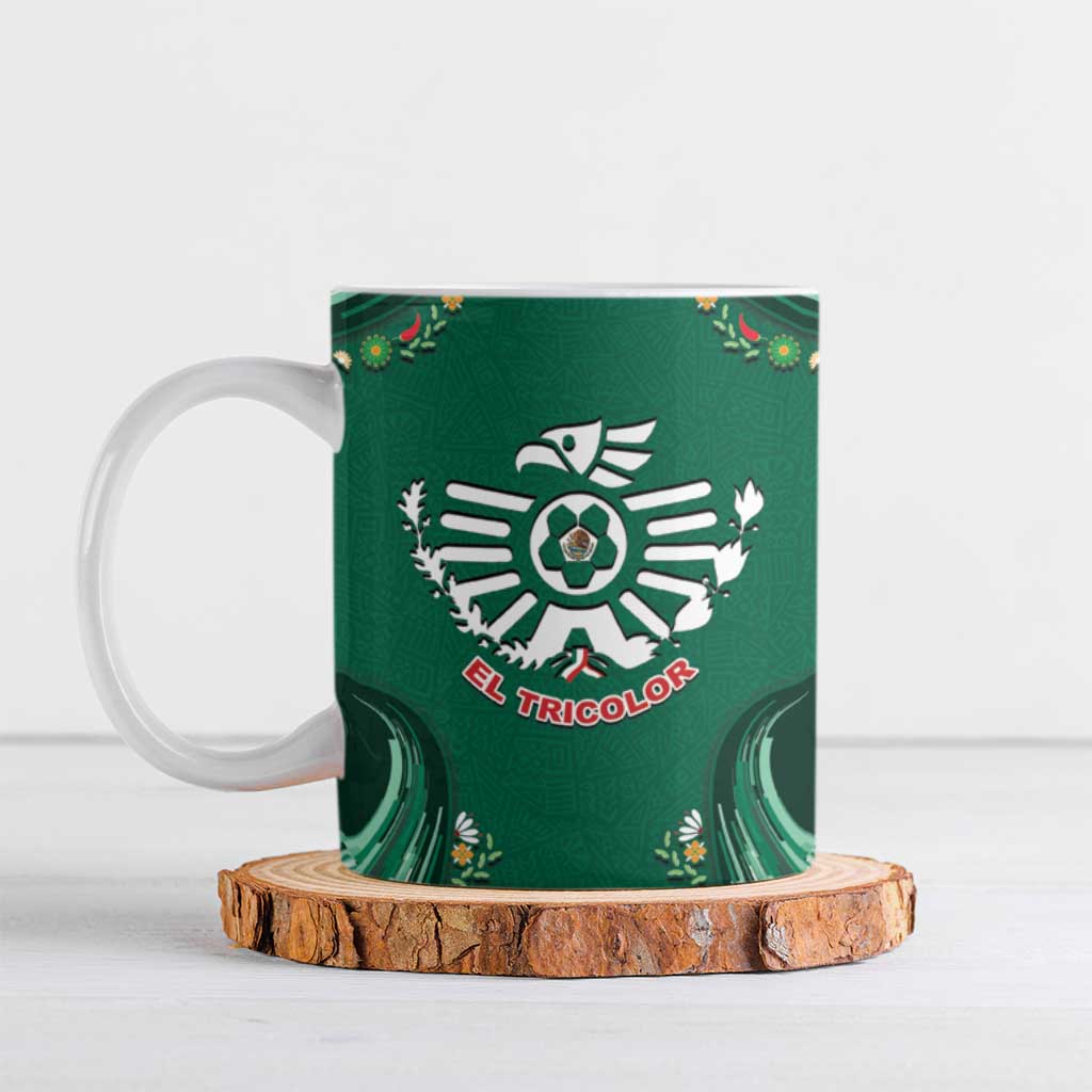 Custom Mexico Football Ceramic Mug Aztec Eagle With Mini Floral Patterns