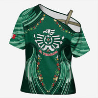 Custom Mexico Football Cross Shoulder Shirt Aztec Eagle With Mini Floral Patterns