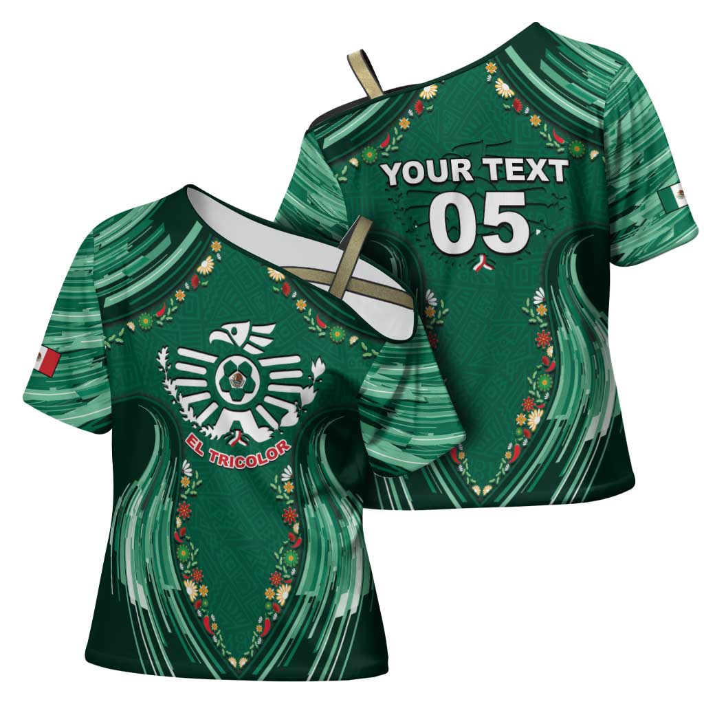Custom Mexico Football Cross Shoulder Shirt Aztec Eagle With Mini Floral Patterns