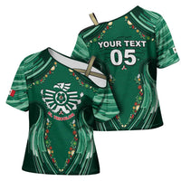 Custom Mexico Football Cross Shoulder Shirt Aztec Eagle With Mini Floral Patterns