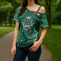 Custom Mexico Football Cross Shoulder Shirt Aztec Eagle With Mini Floral Patterns