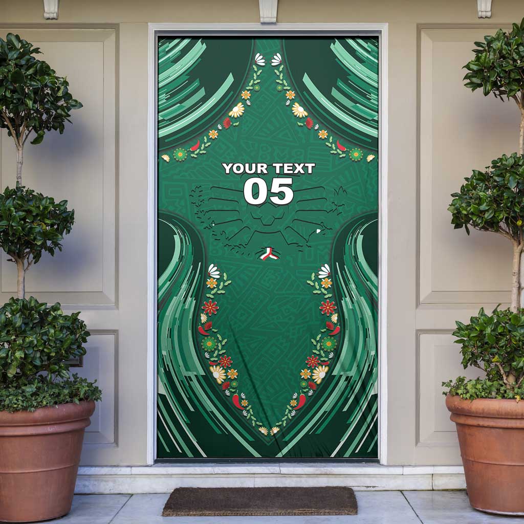 Custom Mexico Football Door Cover Aztec Eagle With Mini Floral Patterns