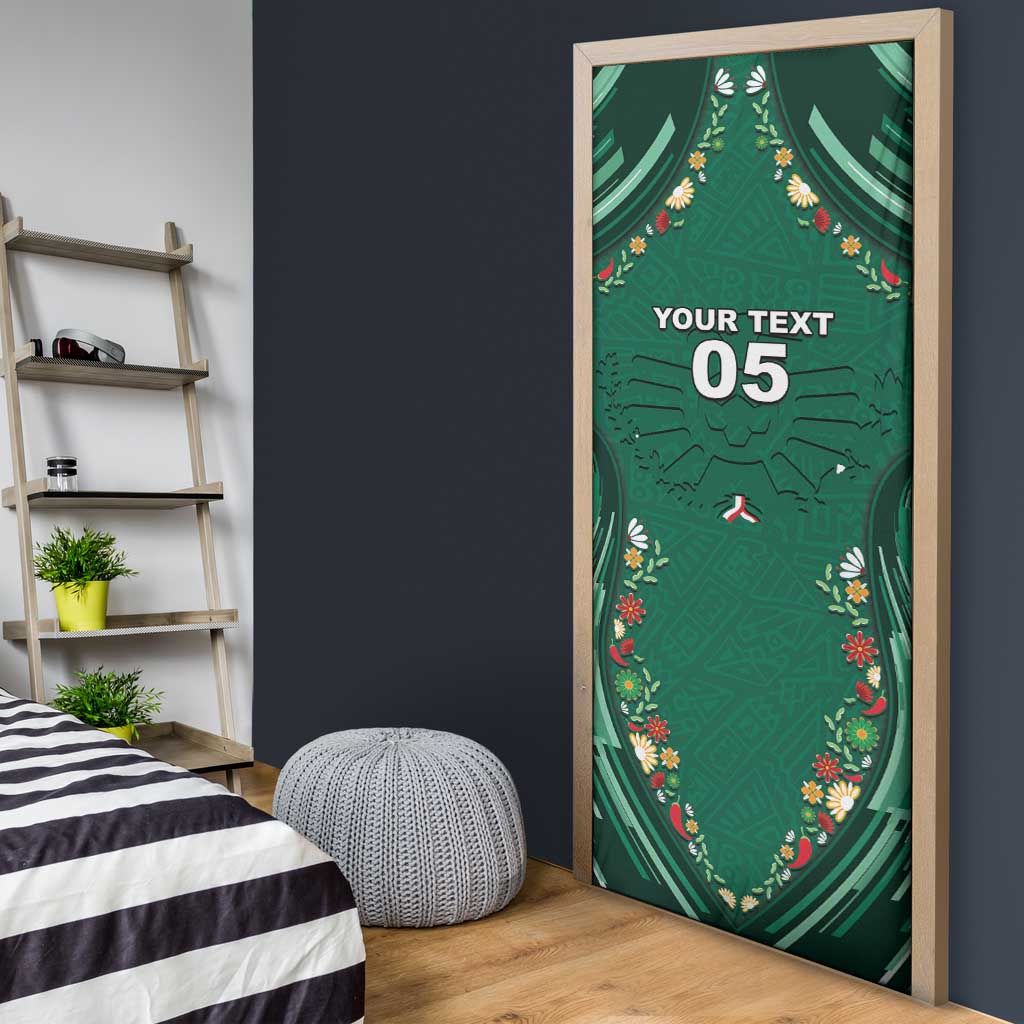 Custom Mexico Football Door Cover Aztec Eagle With Mini Floral Patterns