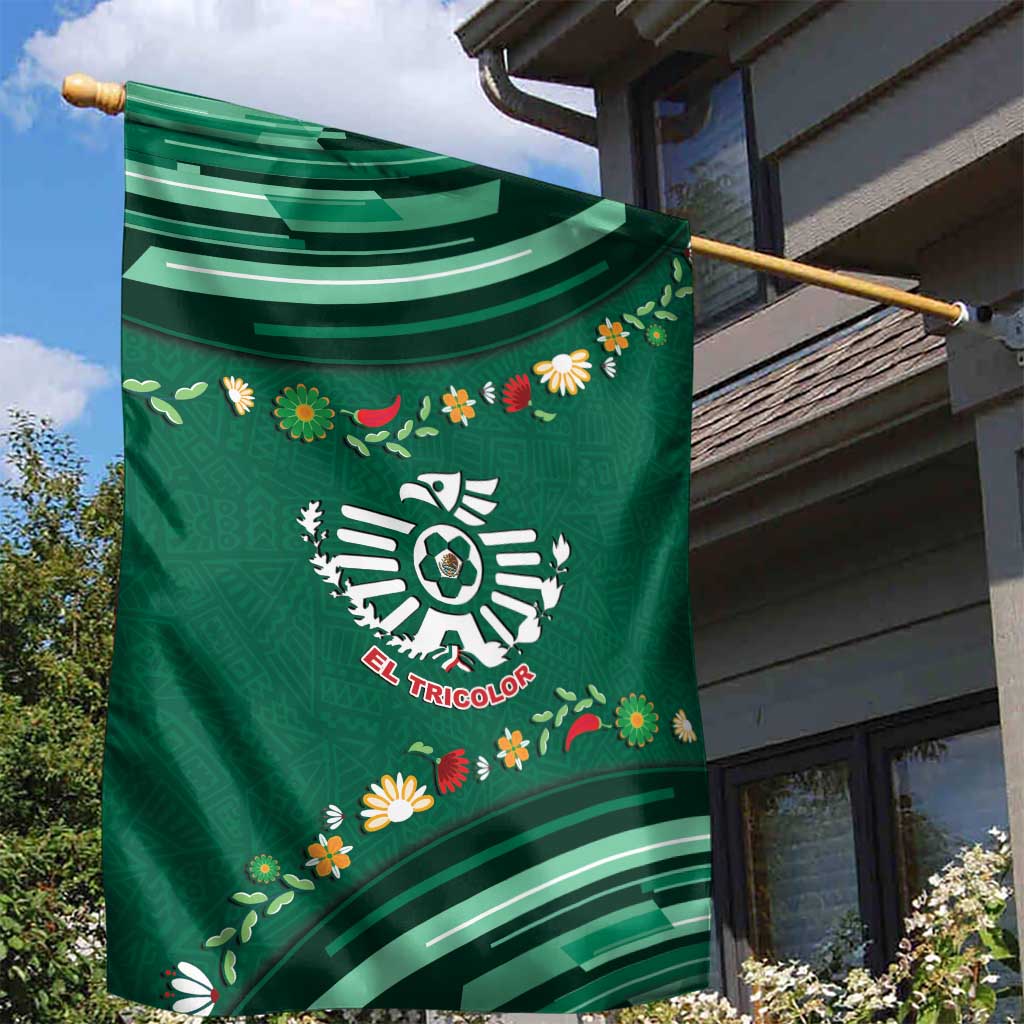 Mexico Football Garden Flag Aztec Eagle With Mini Floral Patterns