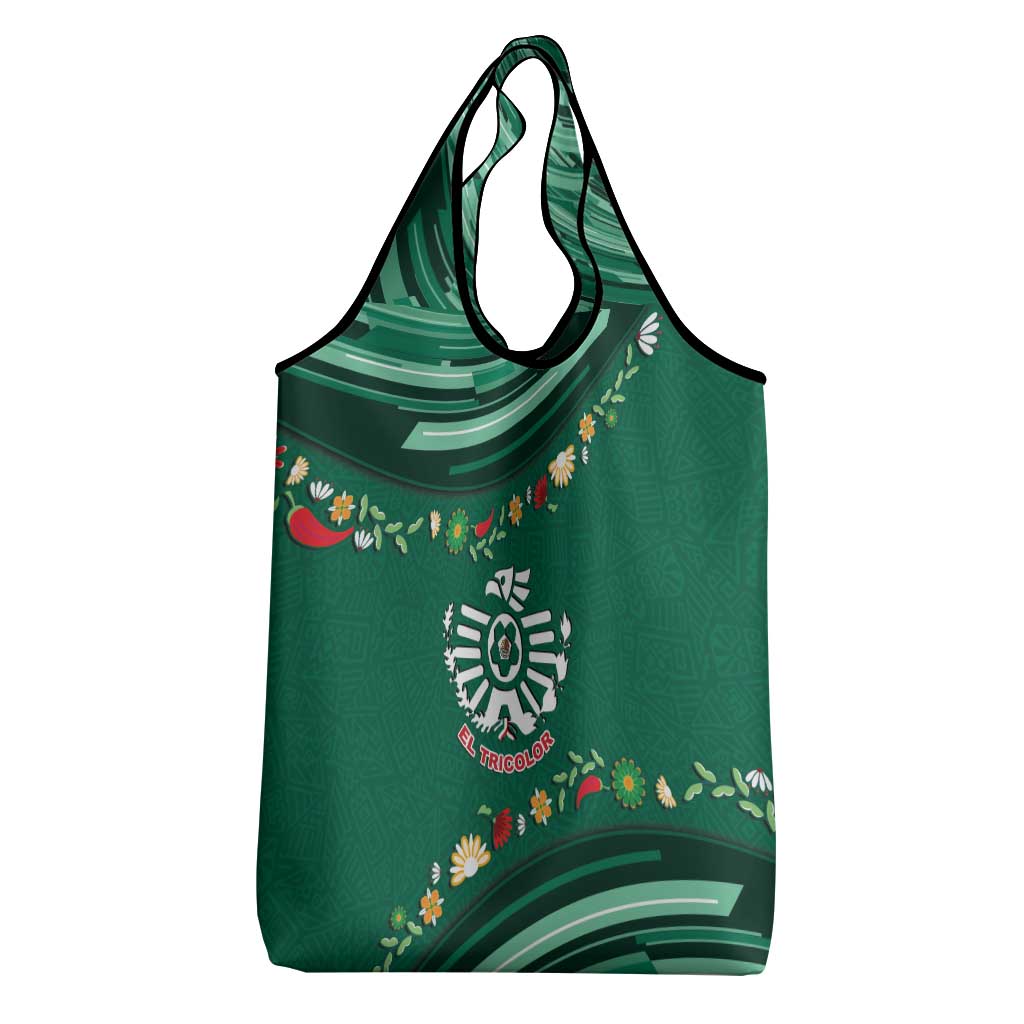 Mexico Football Grocery Bag Aztec Eagle With Mini Floral Patterns