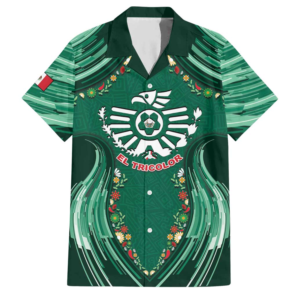 Custom Mexico Football Hawaiian Shirt Aztec Eagle With Mini Floral Patterns