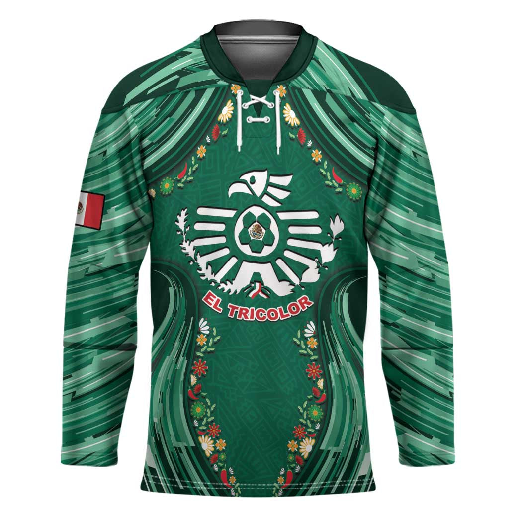 Custom Mexico Football Hockey Jersey Aztec Eagle With Mini Floral Patterns