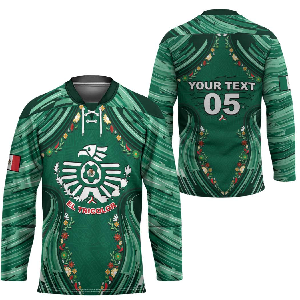 Custom Mexico Football Hockey Jersey Aztec Eagle With Mini Floral Patterns