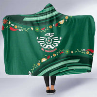 Mexico Football Hooded Blanket Aztec Eagle With Mini Floral Patterns
