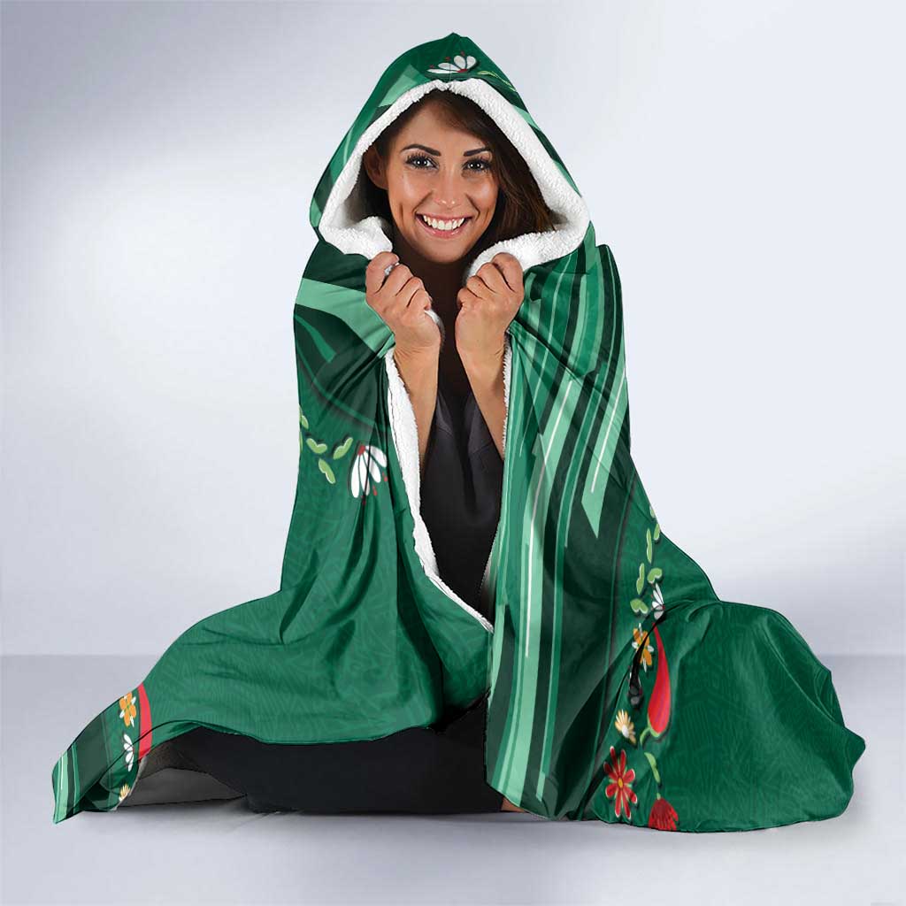 Mexico Football Hooded Blanket Aztec Eagle With Mini Floral Patterns