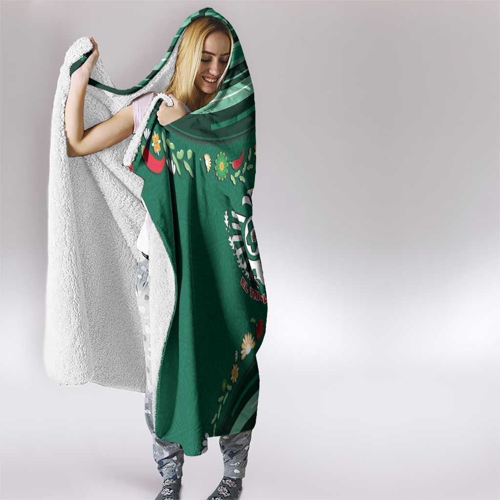 Mexico Football Hooded Blanket Aztec Eagle With Mini Floral Patterns