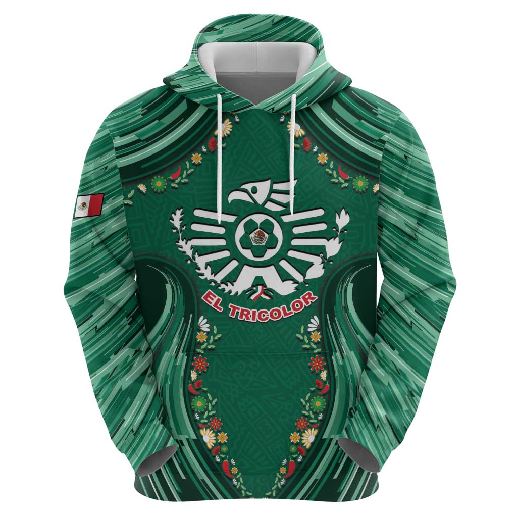 Custom Mexico Football Hoodie Aztec Eagle With Mini Floral Patterns