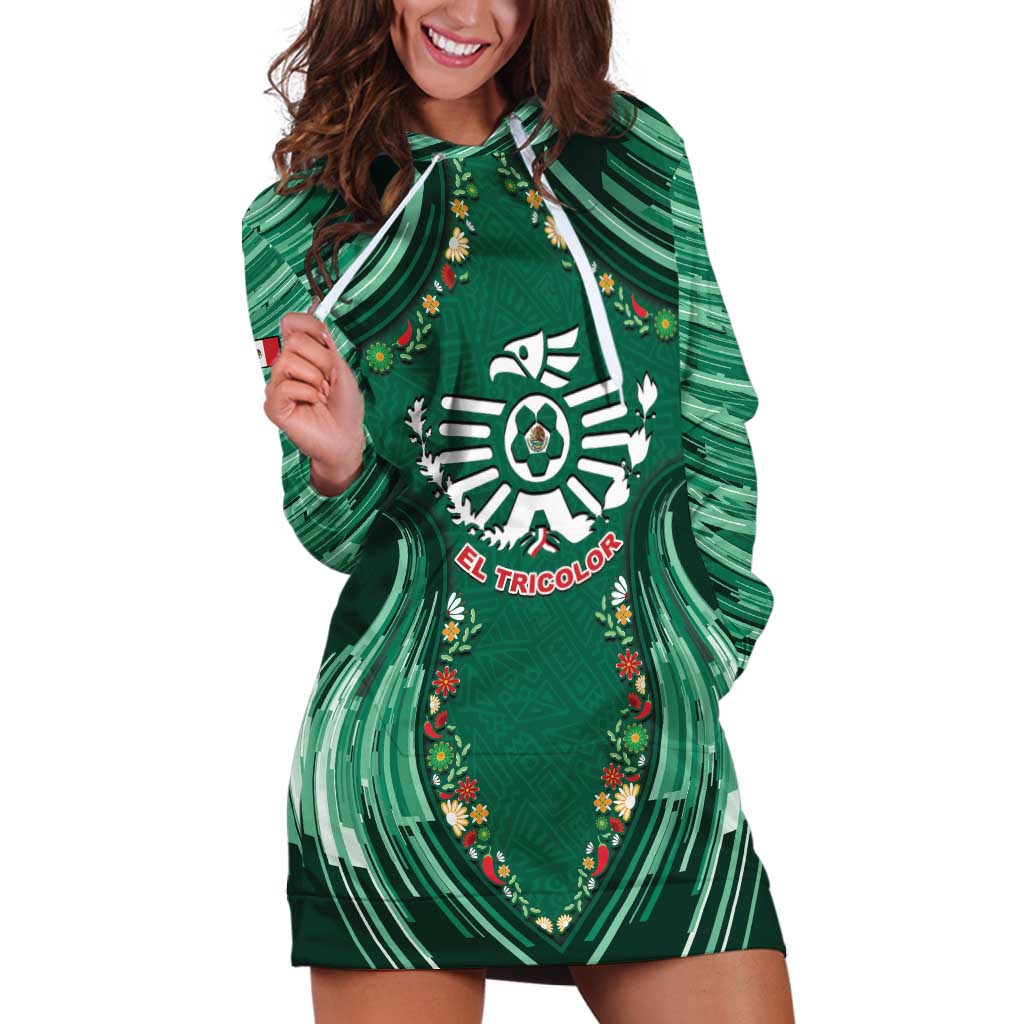 Custom Mexico Football Hoodie Dress Aztec Eagle With Mini Floral Patterns