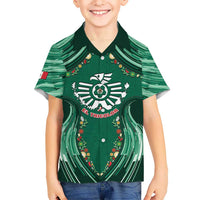 Custom Mexico Football Kid Hawaiian Shirt Aztec Eagle With Mini Floral Patterns