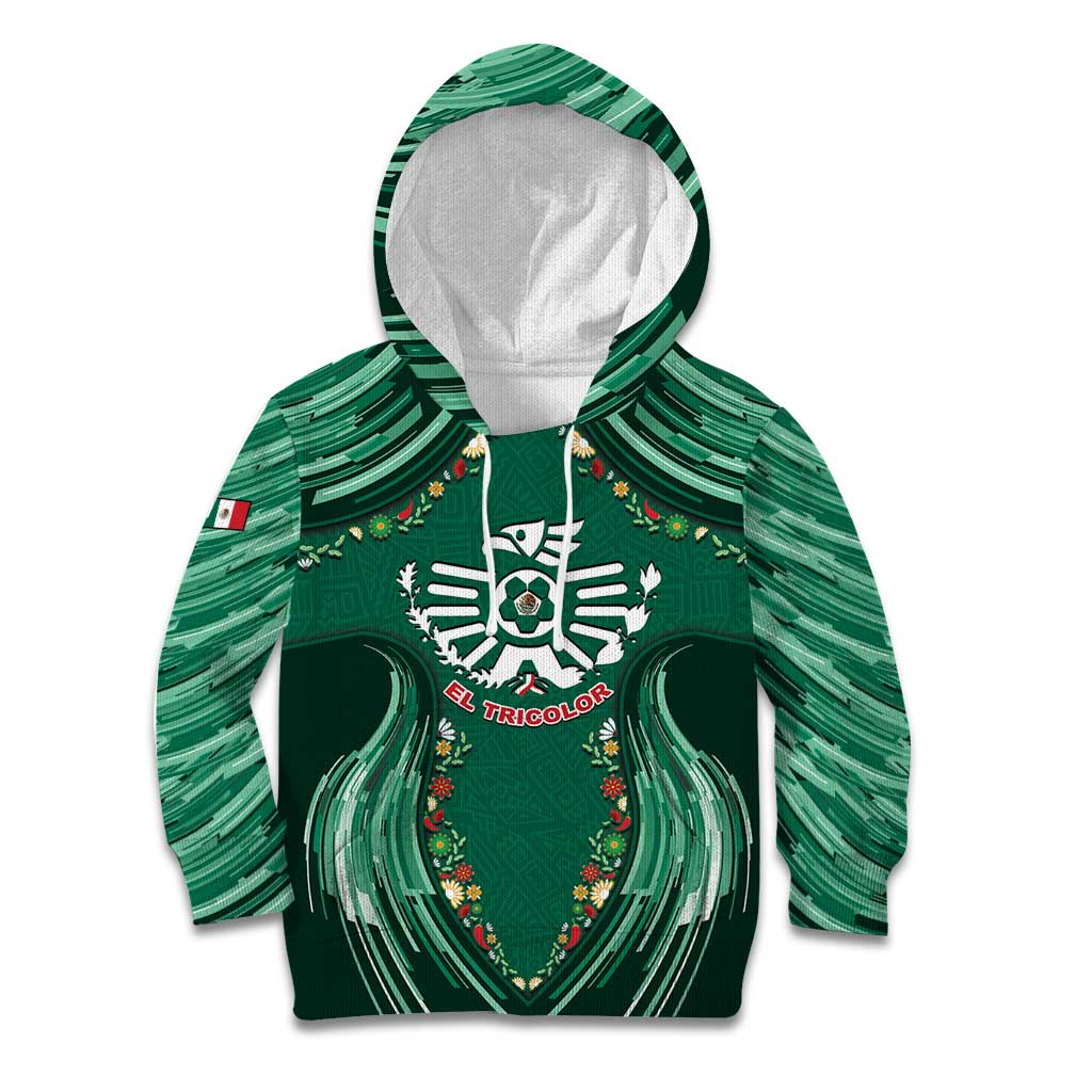 Custom Mexico Football Kid Hoodie Aztec Eagle With Mini Floral Patterns