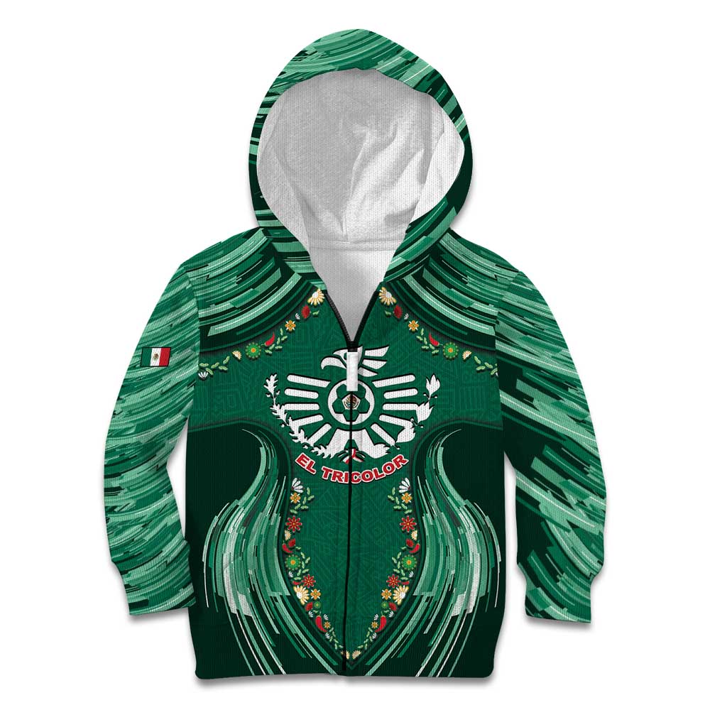 Custom Mexico Football Kid Hoodie Aztec Eagle With Mini Floral Patterns