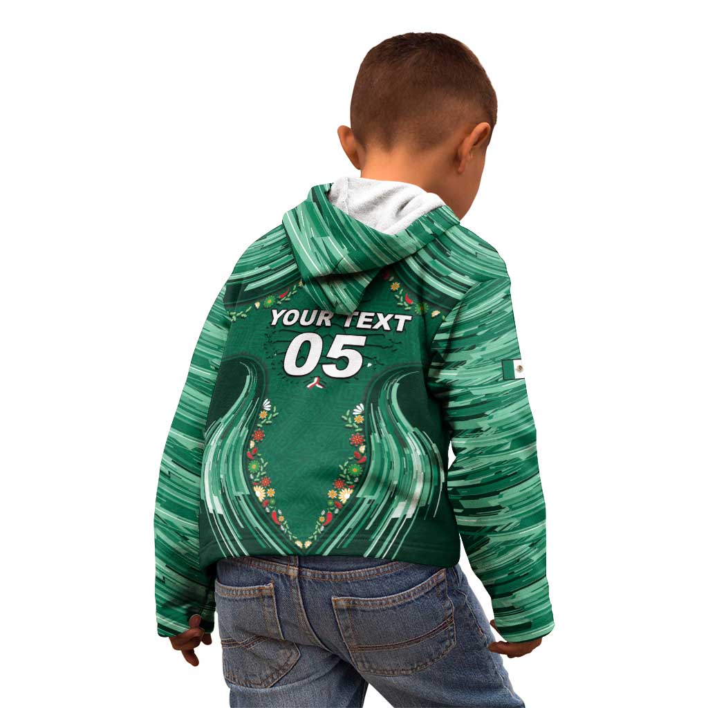 Custom Mexico Football Kid Hoodie Aztec Eagle With Mini Floral Patterns