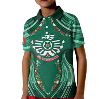 Custom Mexico Football Kid Polo Shirt Aztec Eagle With Mini Floral Patterns