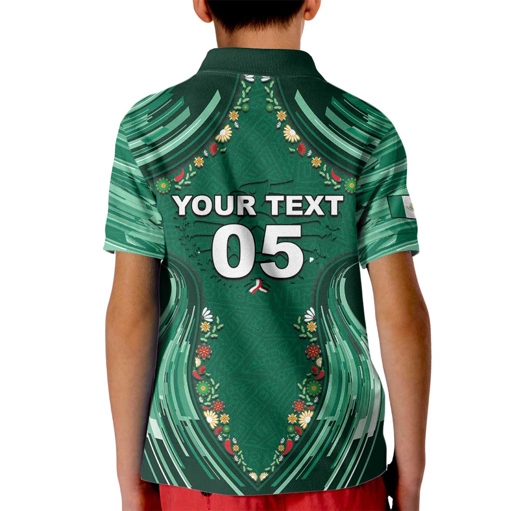 Custom Mexico Football Kid Polo Shirt Aztec Eagle With Mini Floral Patterns