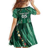Custom Mexico Football Kid Short Sleeve Dress Aztec Eagle With Mini Floral Patterns