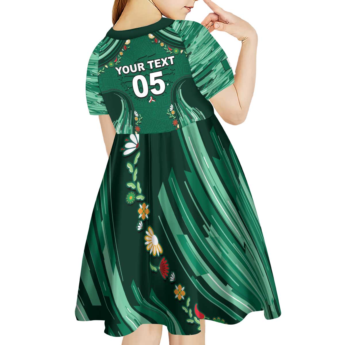 Custom Mexico Football Kid Short Sleeve Dress Aztec Eagle With Mini Floral Patterns