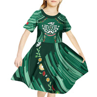Custom Mexico Football Kid Short Sleeve Dress Aztec Eagle With Mini Floral Patterns