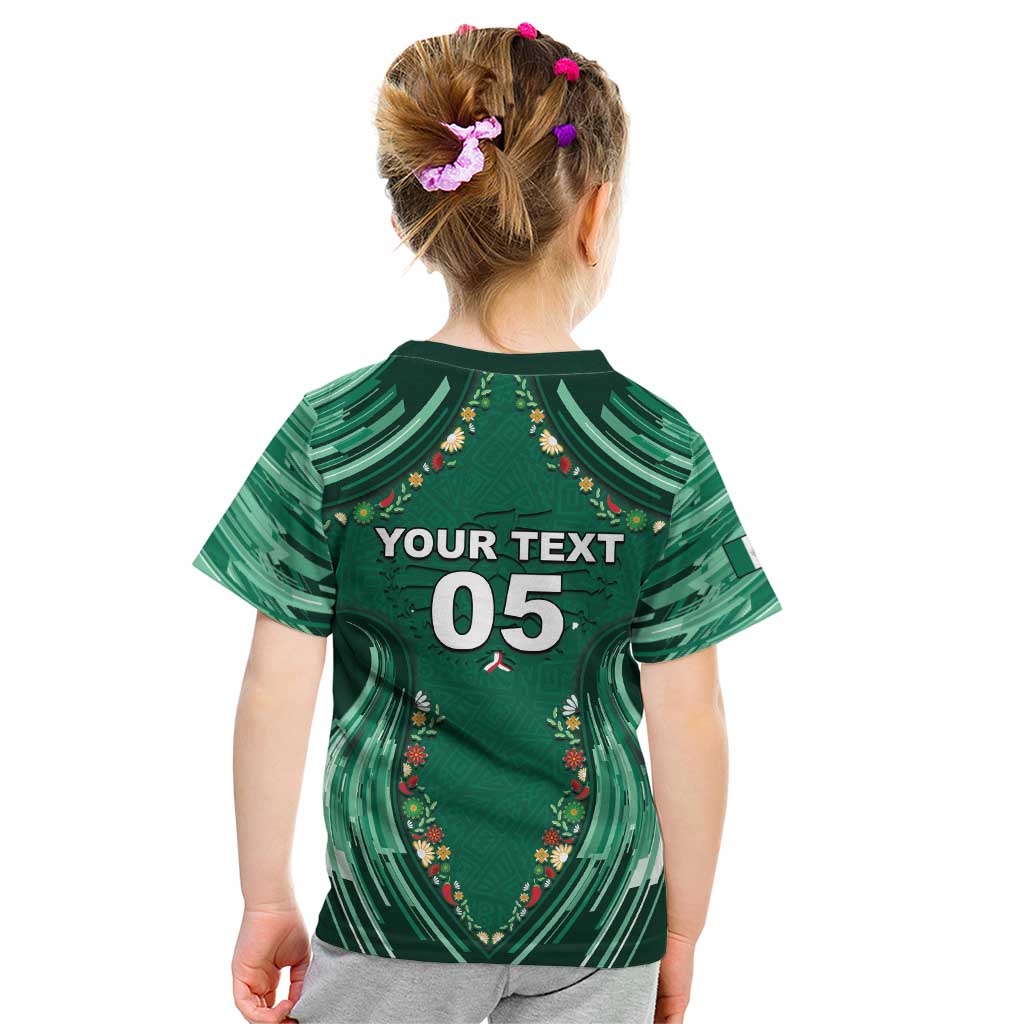 Custom Mexico Football Kid T Shirt Aztec Eagle With Mini Floral Patterns