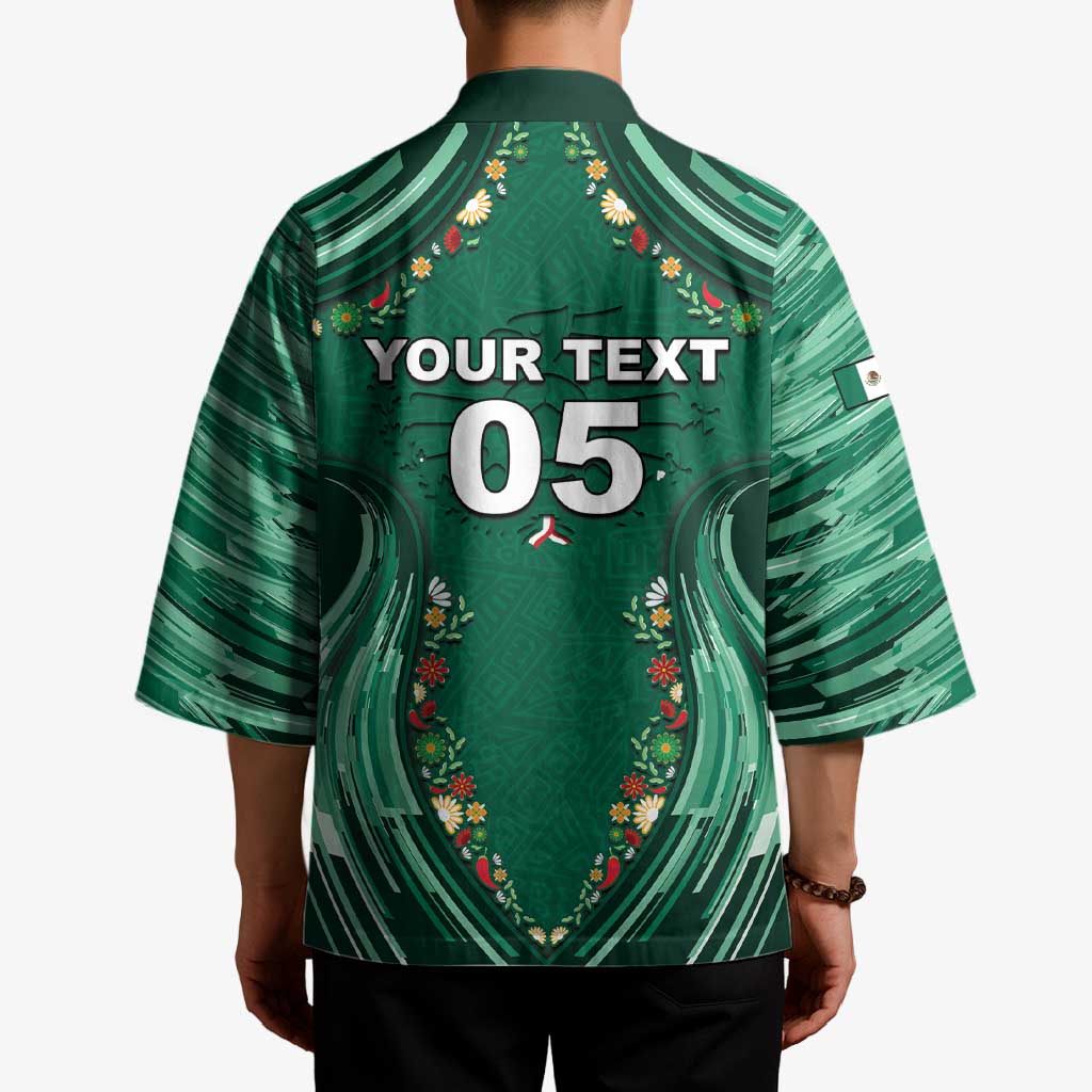Custom Mexico Football Kimono Aztec Eagle With Mini Floral Patterns