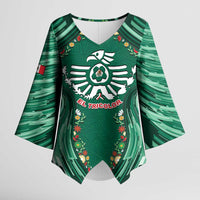 Custom Mexico Football Kimono Sleeve Blouse Aztec Eagle With Mini Floral Patterns