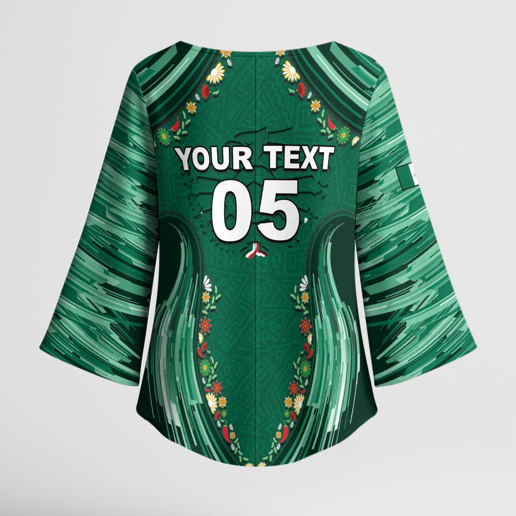 Custom Mexico Football Kimono Sleeve Blouse Aztec Eagle With Mini Floral Patterns