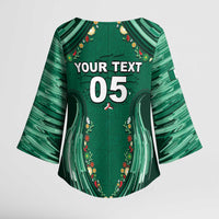 Custom Mexico Football Kimono Sleeve Blouse Aztec Eagle With Mini Floral Patterns