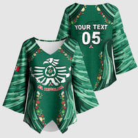 Custom Mexico Football Kimono Sleeve Blouse Aztec Eagle With Mini Floral Patterns