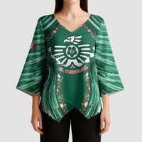 Custom Mexico Football Kimono Sleeve Blouse Aztec Eagle With Mini Floral Patterns