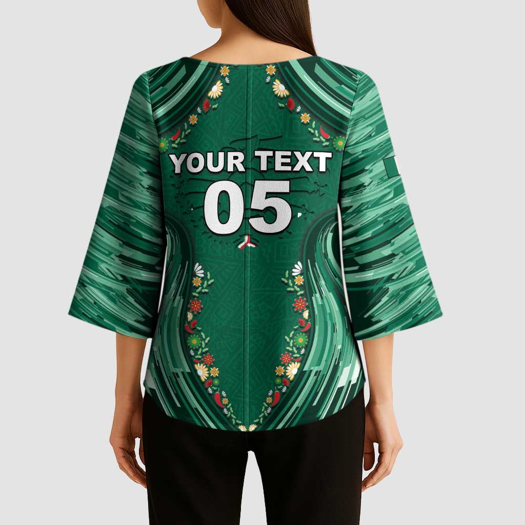 Custom Mexico Football Kimono Sleeve Blouse Aztec Eagle With Mini Floral Patterns