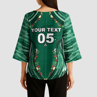 Custom Mexico Football Kimono Sleeve Blouse Aztec Eagle With Mini Floral Patterns