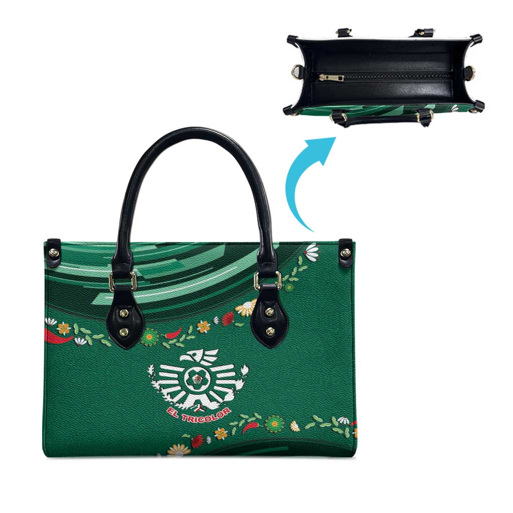Mexico Football Leather Bag Aztec Eagle With Mini Floral Patterns