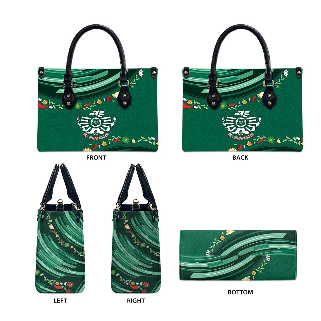 Mexico Football Leather Bag Aztec Eagle With Mini Floral Patterns