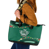Mexico Football Leather Tote Bag Aztec Eagle With Mini Floral Patterns