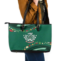 Mexico Football Leather Tote Bag Aztec Eagle With Mini Floral Patterns