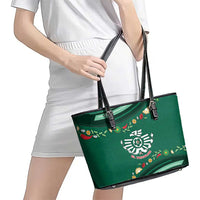 Mexico Football Leather Tote Bag Aztec Eagle With Mini Floral Patterns