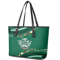 Mexico Football Leather Tote Bag Aztec Eagle With Mini Floral Patterns
