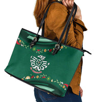 Mexico Football Leather Tote Bag Aztec Eagle With Mini Floral Patterns