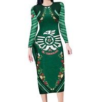 Custom Mexico Football Long Sleeve Bodycon Dress Aztec Eagle With Mini Floral Patterns