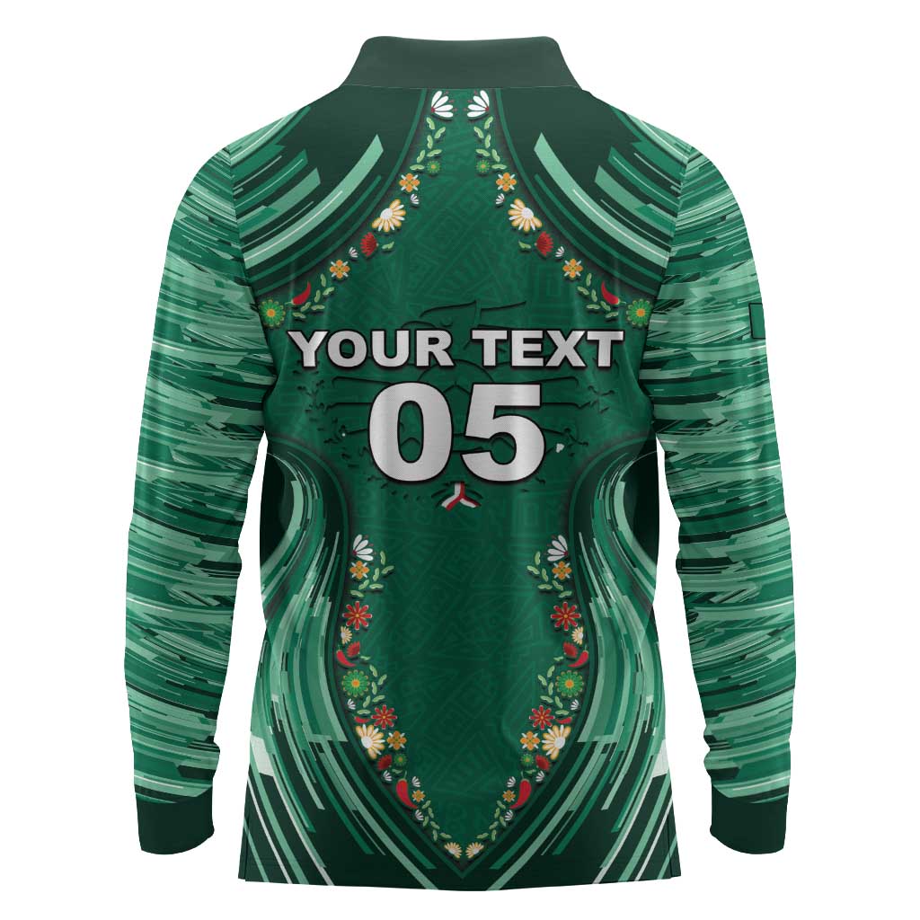 Custom Mexico Football Long Sleeve Polo Shirt Aztec Eagle With Mini Floral Patterns